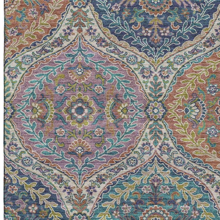 10' X 14' Floral Washable Area Rug With UV Protection (710298) - Blue / Copper / Fern Green