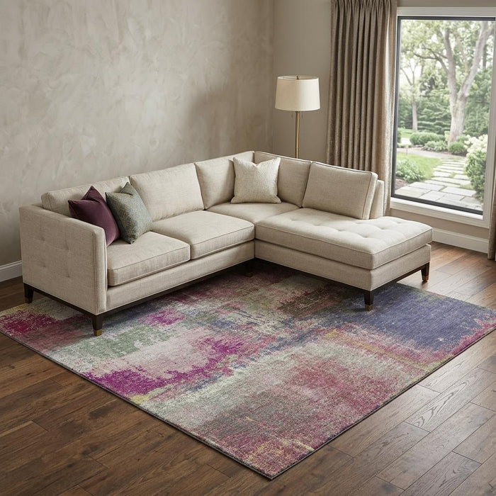 10' X 14' Abstract Washable Area Rug With UV Protection (693168) - Blush / Purple / Gray
