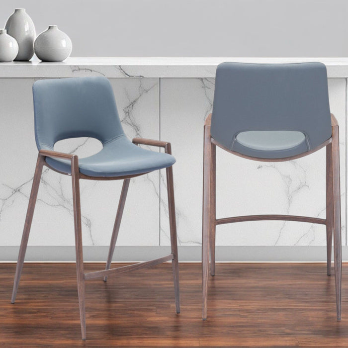 26" Steel Low Back Counter Height Bar Chairs (Set of 2) - Gray And Brown
