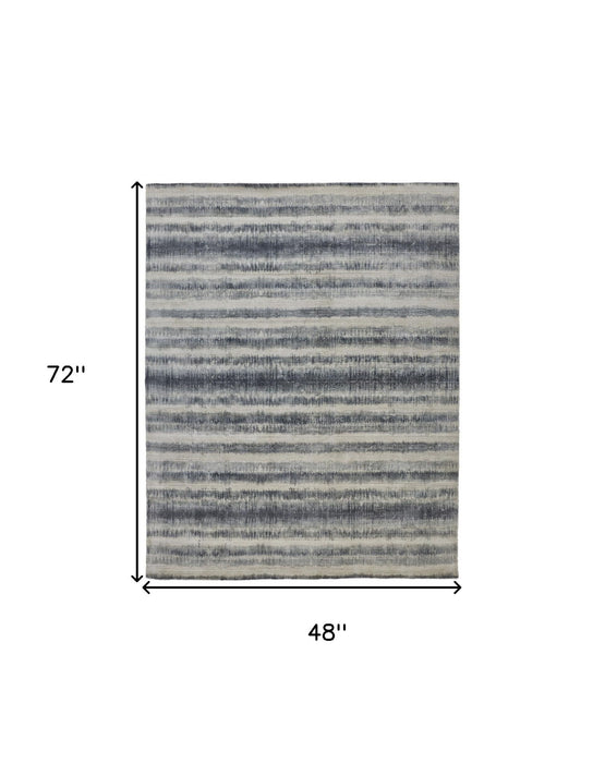 4' x 6' Abstract Hand Woven Area Rug - Ivory And Blue