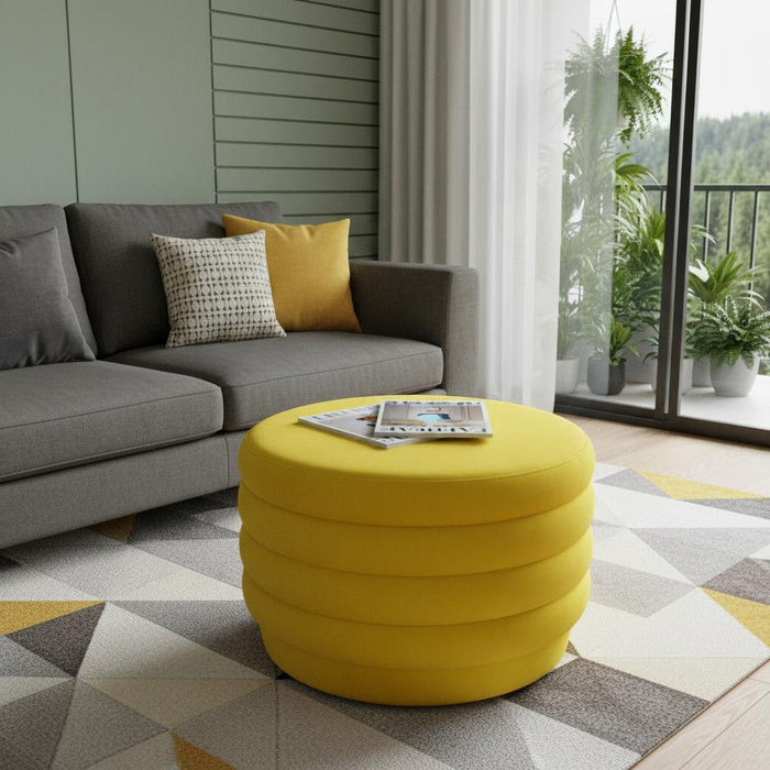 Tufted Round Cocktail Ottoman Velvet - Yellow