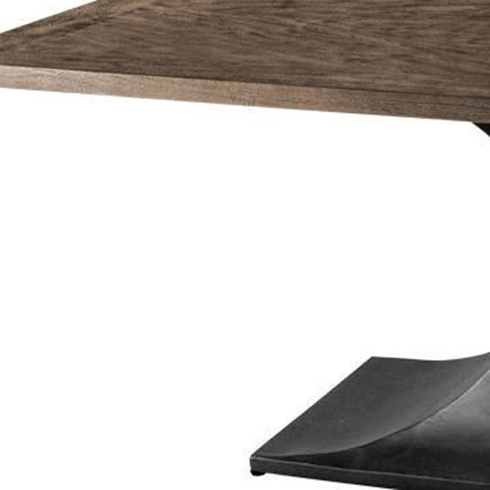 79" Solid Wood And Metal Pedestal Base Dining Table - Brown