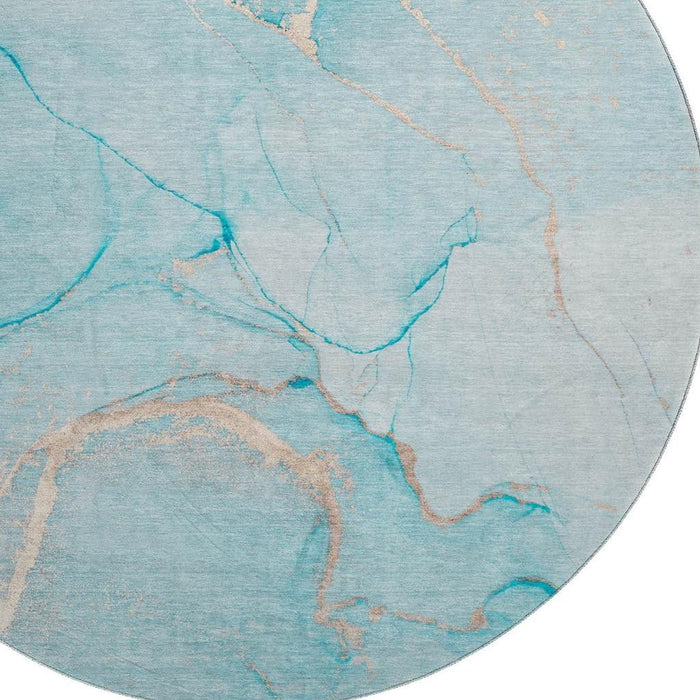 8' Abstract Washable Round Rug With UV Protection (646969) - Teal / Ivory