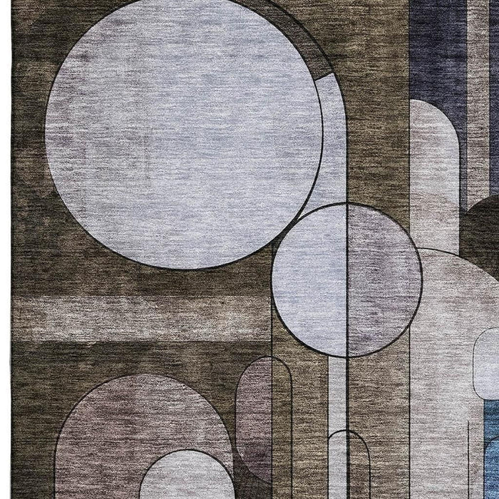 10' X 14' Geometric Washable Area Rug With UV Protection (685282) - Brown / Blue / Beige