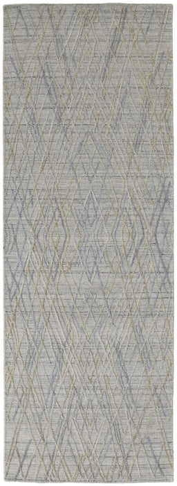 8' Abstract Hand Woven Runner Rug - Gray And Ivory