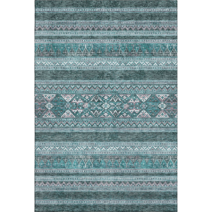 8' X 10' Southwestern Washable Area Rug With UV Protection (657459) - Teal / Ivory