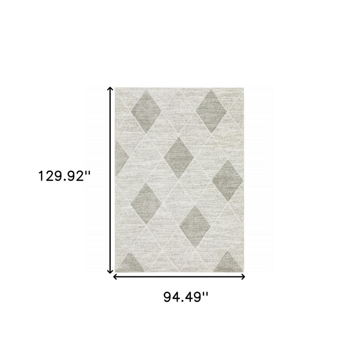 7.9' x 10.8' Geometric Power Loom Stain Resistant Area Rug - Grey And Ivory