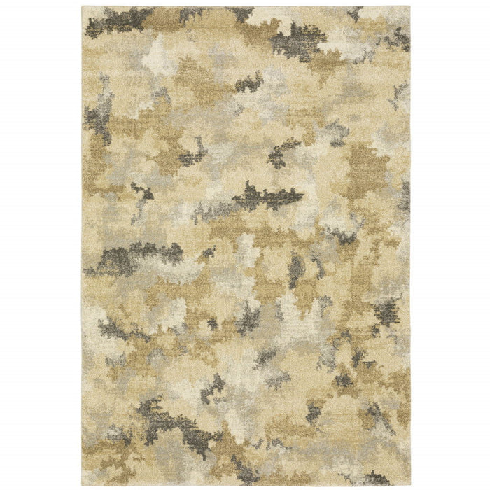10' x 13' Abstract Power Loom Stain Resistant Area Rug - Beige Gray And Gold