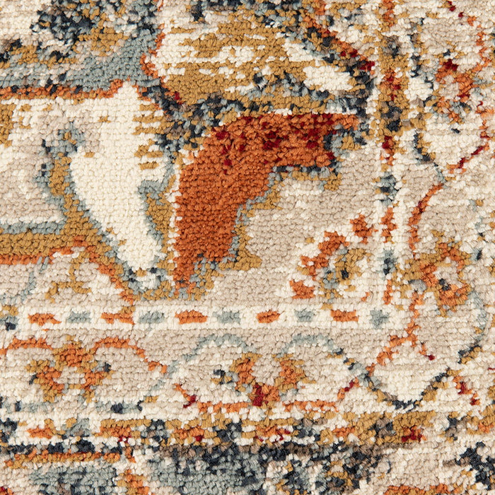 9' x 12' Medallion Power Loom Area Rug - Ivory Tan And Gold
