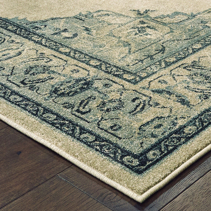 10' X 13' Oriental Distressed Area Rug - Ivory And Blue