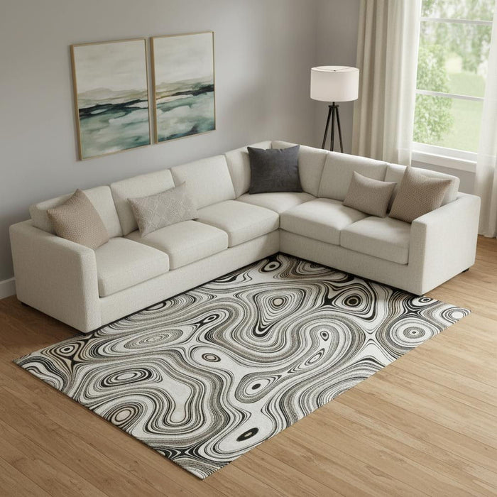 10' X 14' Geometric Washable Area Rug With UV Protection (717729) - Ivory / Charcoal