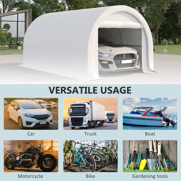 Giga Outsunny 10x16 ft heavy-duty portable carport with UV-resistant canopy, large zipper door, suitable for cars, boats, and outdoor storage.