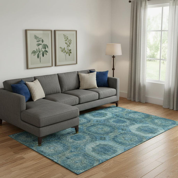 10' X 14' Abstract Geometric Washable Area Rug With UV Protection (708940) - Blue / Sky Blue