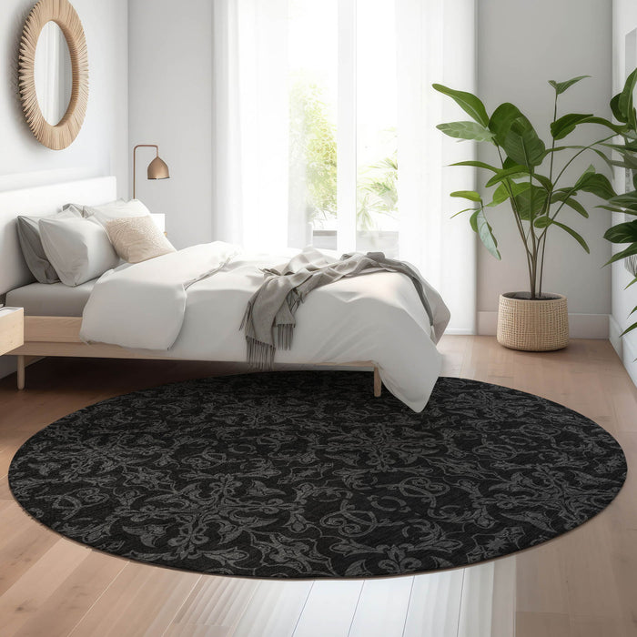 8' Medallion Washable Round Rug With UV Protection - Gray And Charcoal