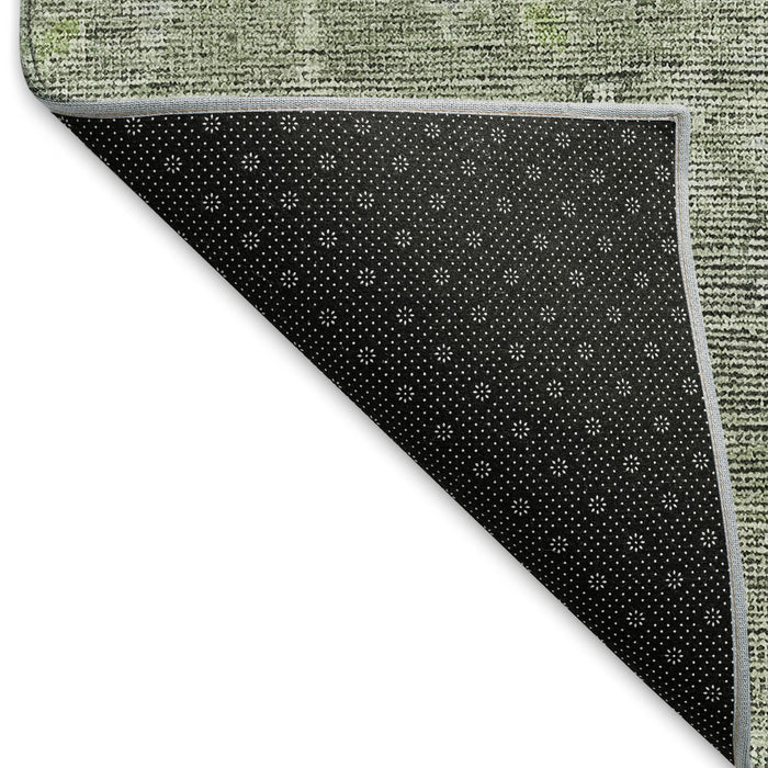 8' Southwestern Washable Round Rug With UV Protection - Green And Gray