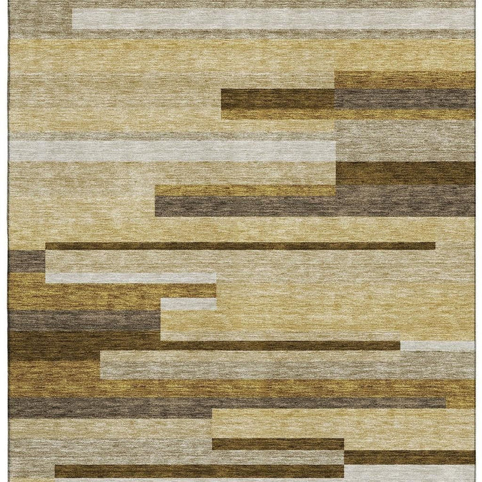 8' X 10' Striped Washable Area Rug With UV Protection - Khaki