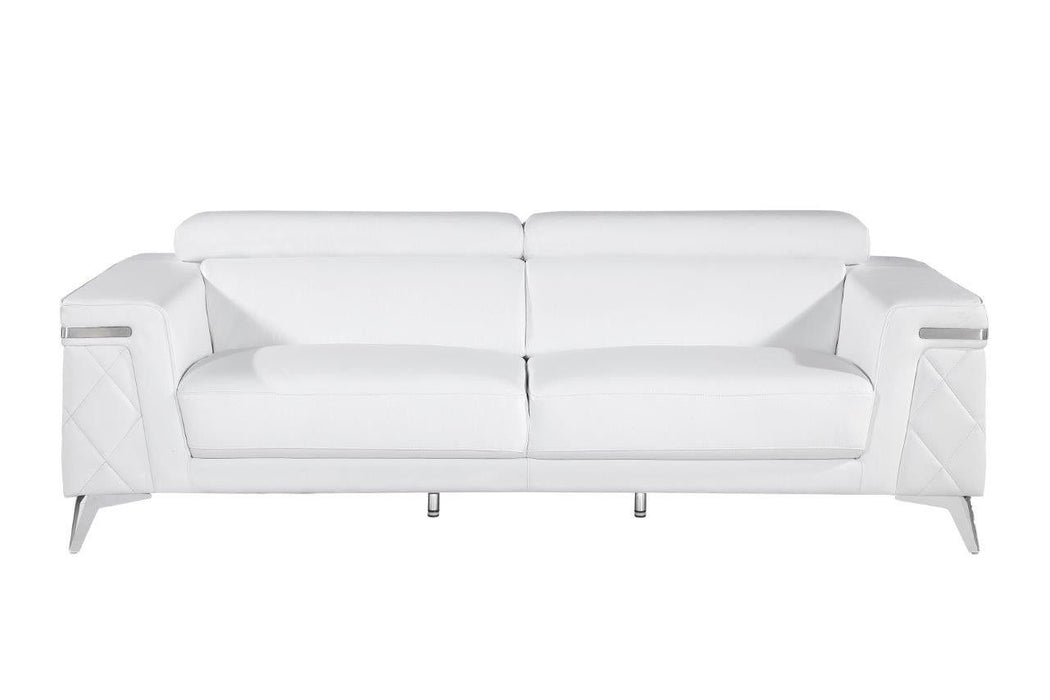 89" Italian Leather Sofa With Silver Legs - White
