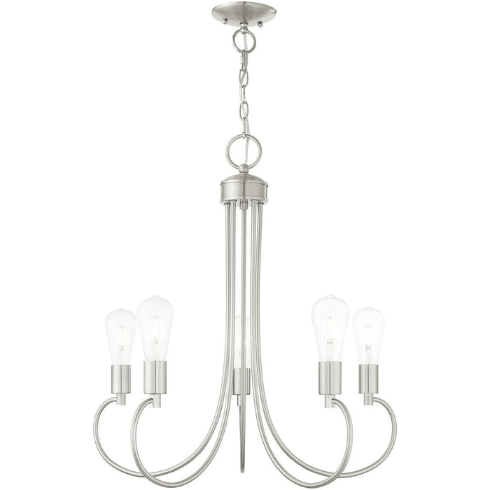 26" Five-Light Dimmable Chandelier With Shades - Nickel