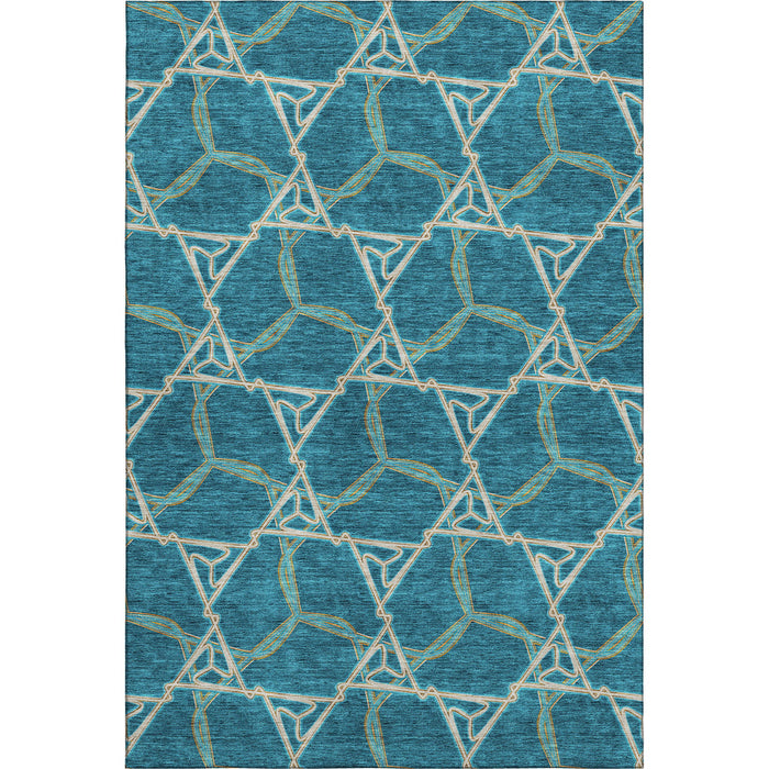 10' X 14' Geometric Washable Area Rug With UV Protection (676026) - Teal / Beige / Copper