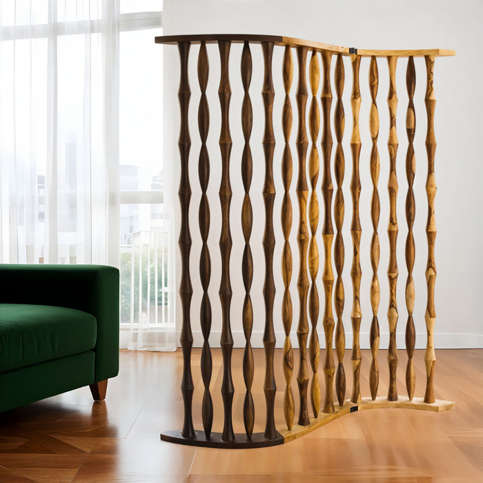 Solid Wood Three Panel Screen Room Divider - Natural
