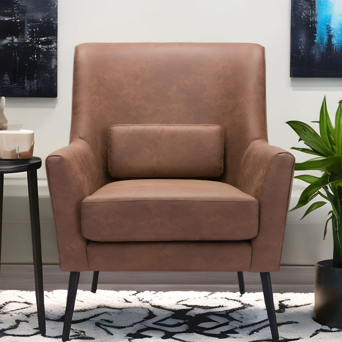 Faux Leather Arm Chair And Toss Pillow - Brown And Black