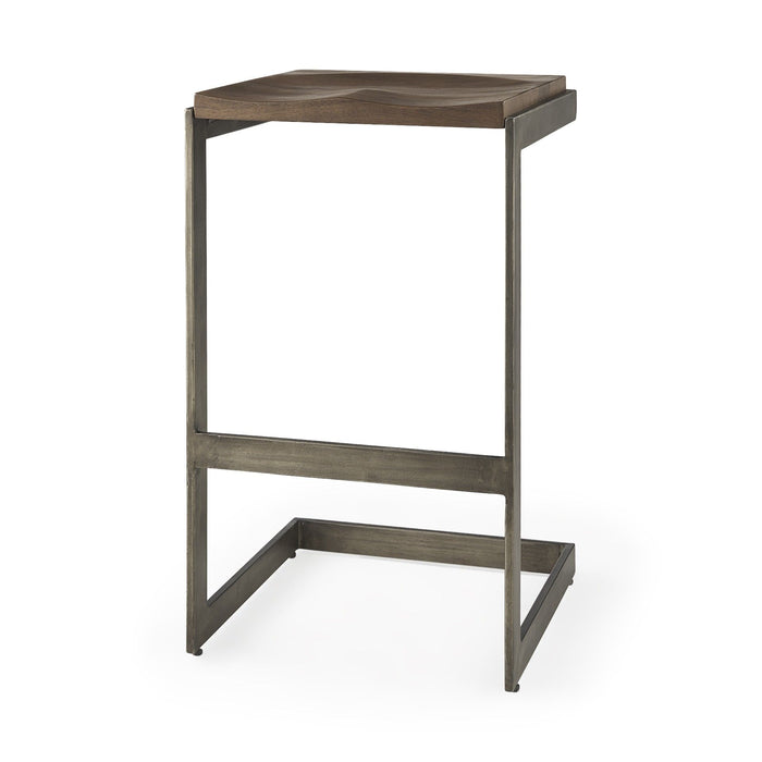 Solid Wood And Metal Backless Bar Height Bar Chair - Wood Brown And Gray