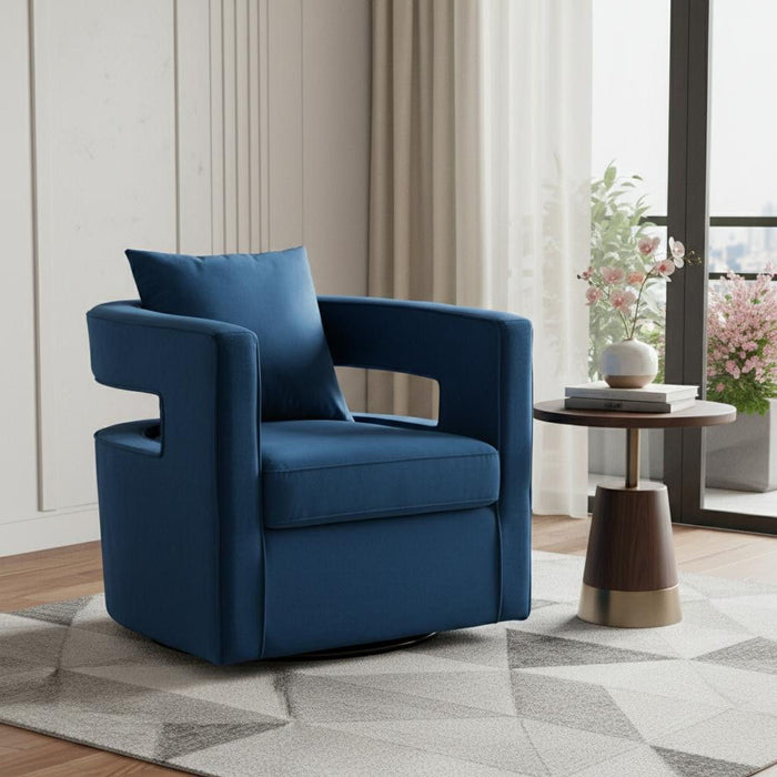 Stylish Velvet Swivel Chair - Blue