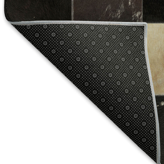 10' X 14' Patchwork Washable Area Rug With UV Protection (644742) - Black / Ivory / Beige