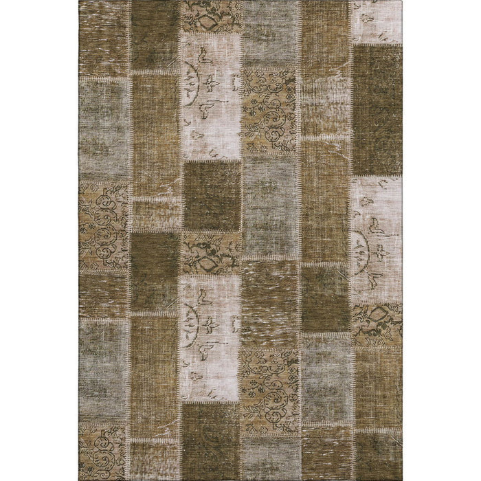 10' X 14' Patchwork Washable Area Rug With UV Protection (652929) - Brown / Ivory