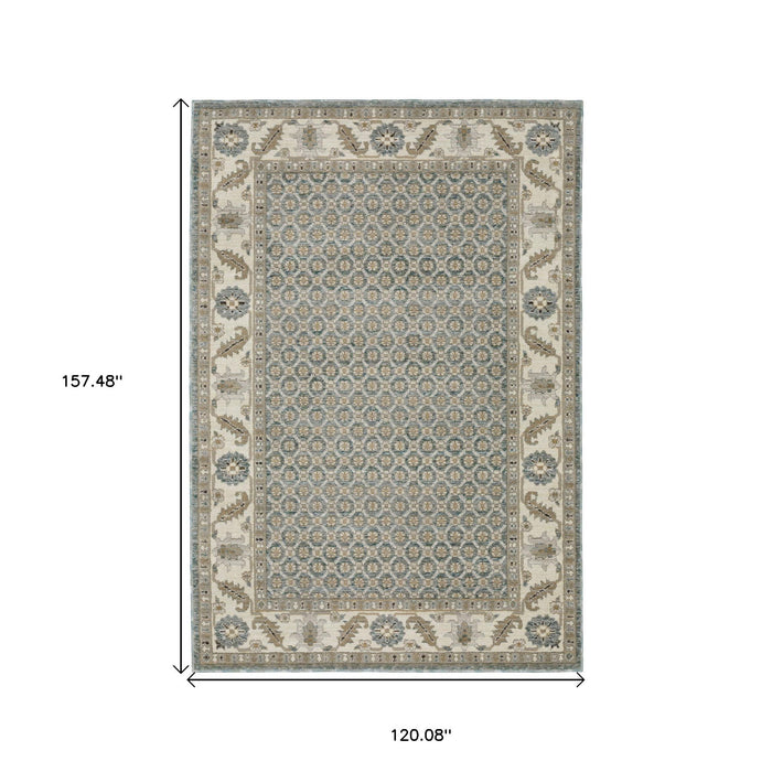 10' X 13' Oriental Area Rug - Blue And Ivory