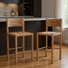 Set of two natural rattan aluminum low back bar height chairs by HomeRoots, featuring woven rattan seats and sleek metal frames.