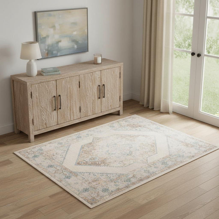 4' X 6' Geometric Area Rug (554973) - Ivory / Blue