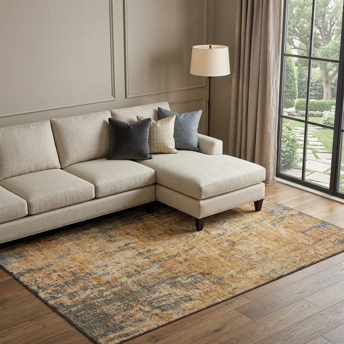 10' X 14' Abstract Washable Area Rug With UV Protection (688340) - Copper / Gray