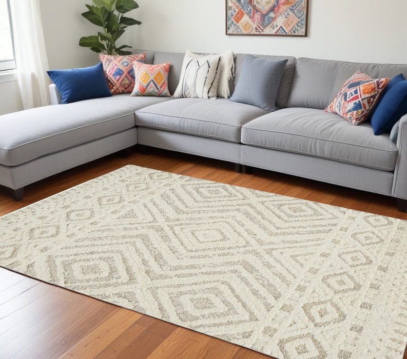 10' x 14' Wool Geometric Tufted Handmade Stain Resistant Area Rug - Ivory And Tan