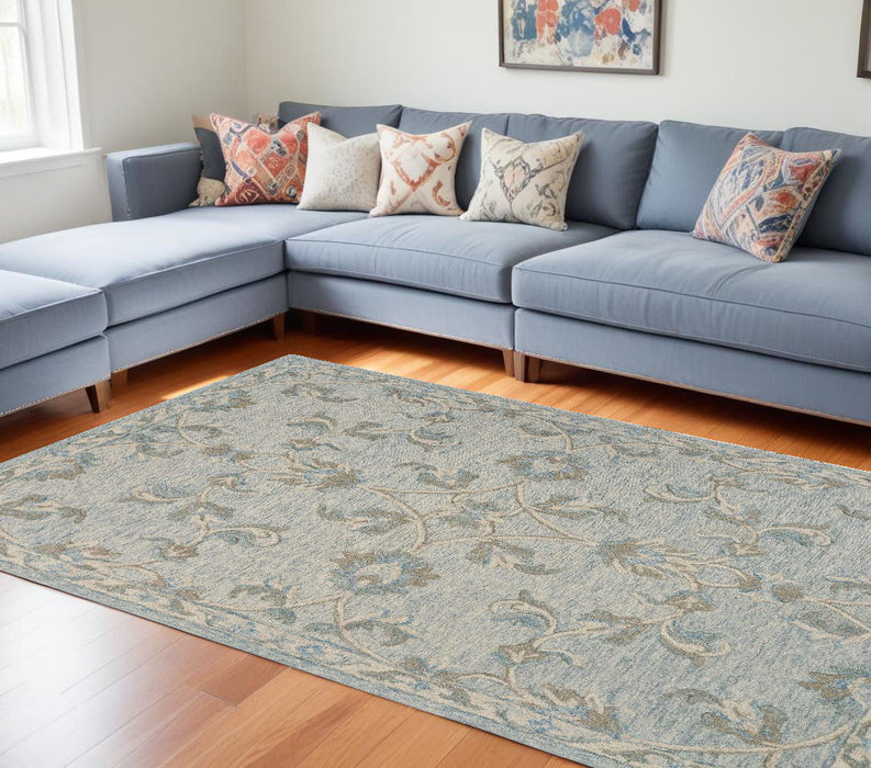 7' x 9' Wool Hand Tufted Area Rug - Ivory And Blue