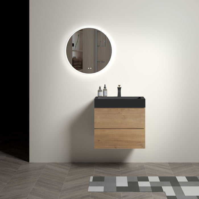 Giga Alice natural oak bathroom vanity with integrated sink, wall-mounted design, large storage, modern style, and one-piece basin.
