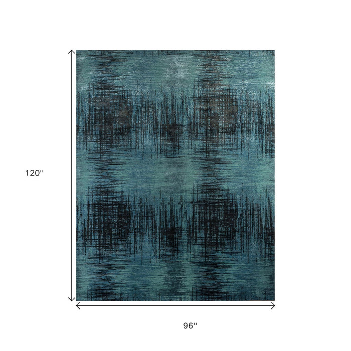 8' X 10' Abstract Hand Knotted Wool Material Area Rug - Blue