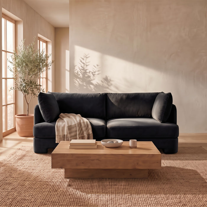 Meridian Furniture Hammond velvet performance fabric upholstered 2-piece loveseat sectional with plush cushions and modern design.