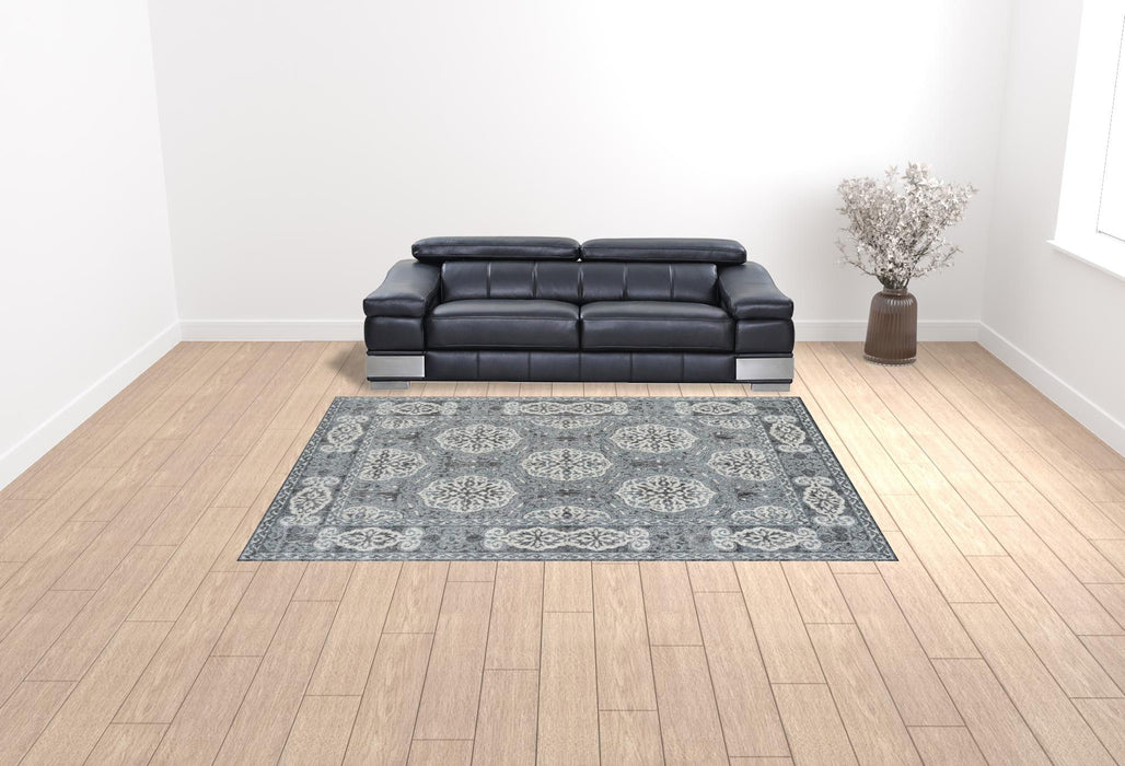 9' x 12' Medallion Power Loom Area Rug - Charcoal And Ivory
