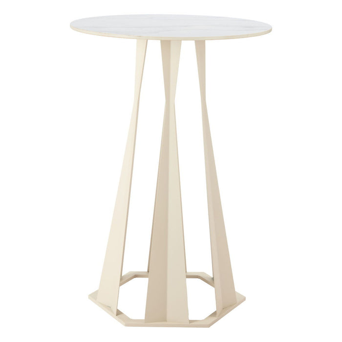 Faux Marble Rounded Bar Table - White