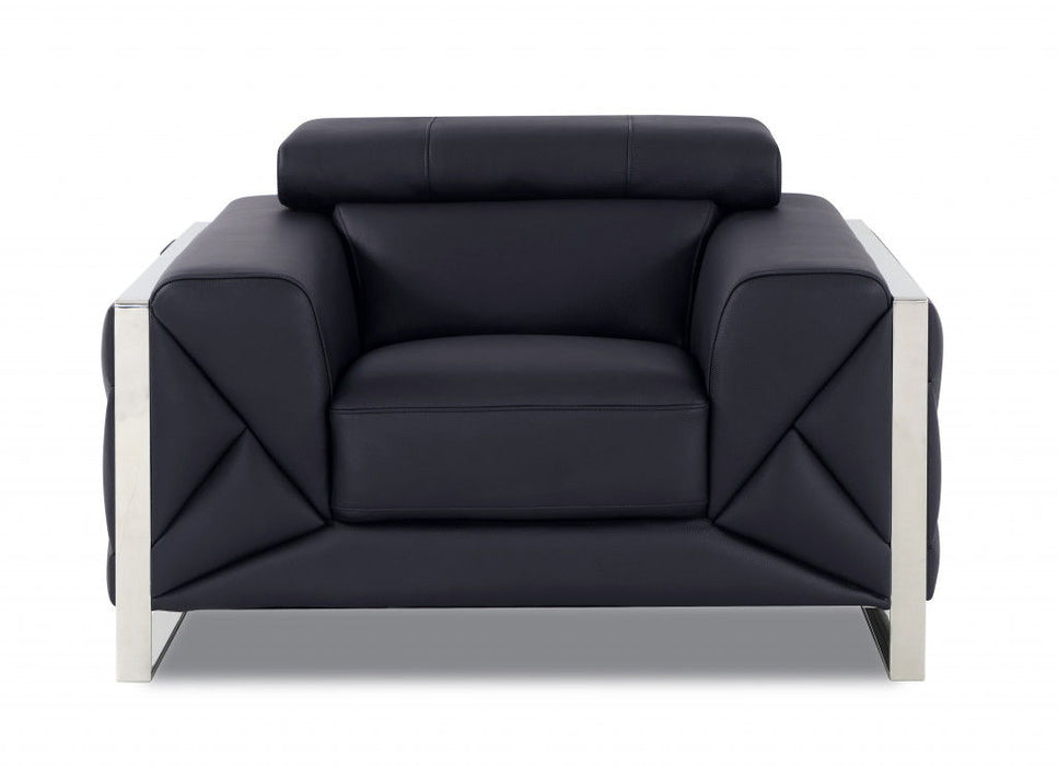 Italian Leather Club Chair - Black And Silver