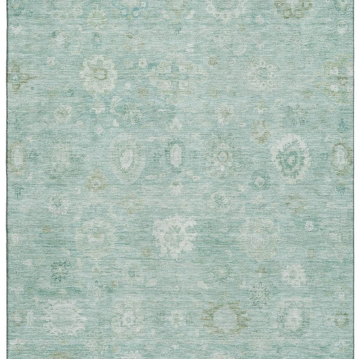 10' X 14' Damask Washable Area Rug With UV Protection (700835) - Teal / Ivory