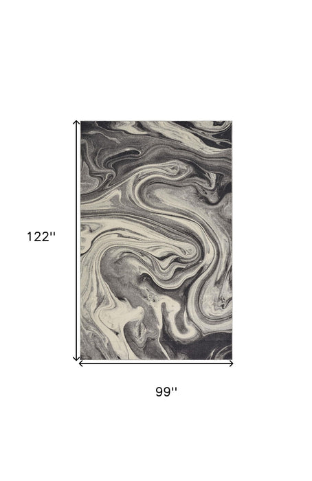 8' x 10' Abstract Shag Area Rug - Ivory Black And Gray