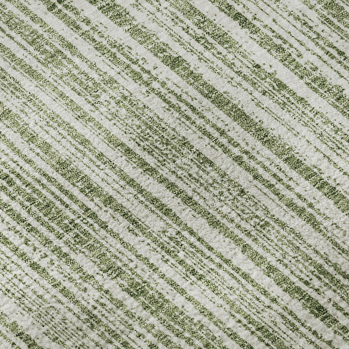 10' X 14' Striped Washable Area Rug With UV Protection - Green And Ivory
