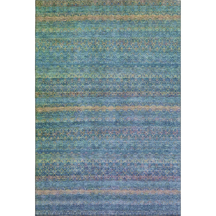10' X 14' Striped Washable Area Rug With UV Protection (718073) - Teal / Copper