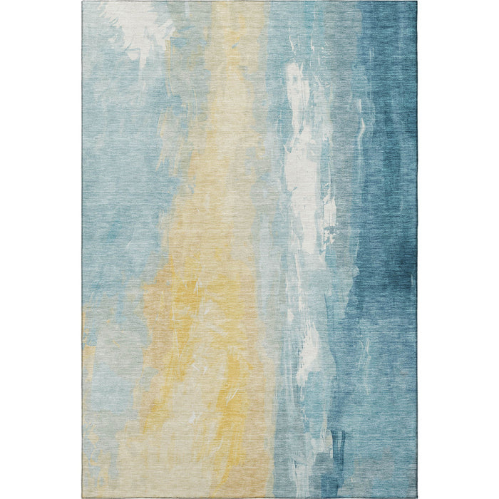 10' X 14' Abstract Washable Area Rug With UV Protection (705545) - Teal / Gold