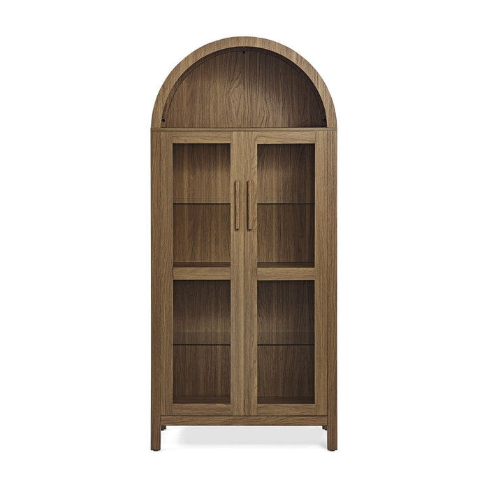 Wood Oval Accent Cabinet With Two Doors - Brown