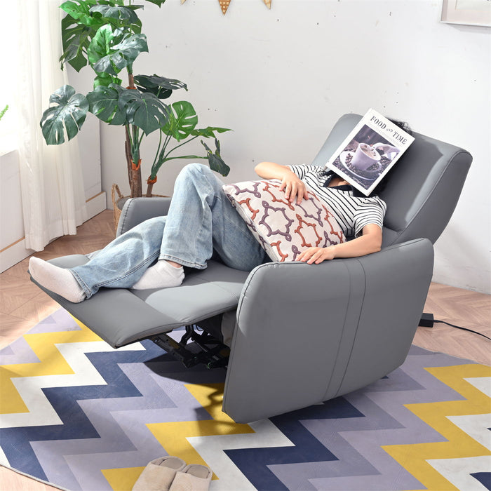 Giga Wall Hugger power recliner chair with USB Type-C port, plush fabric, and adjustable reclining feature for comfortable seating.
