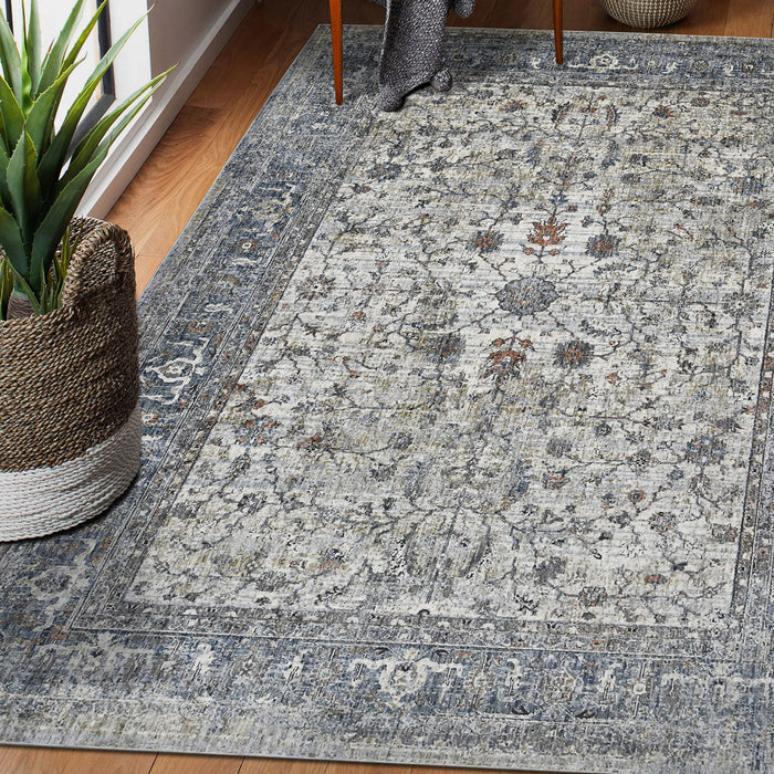 10' x 14' Oriental Power Loom Area Rug - Ivory Blue And Gray