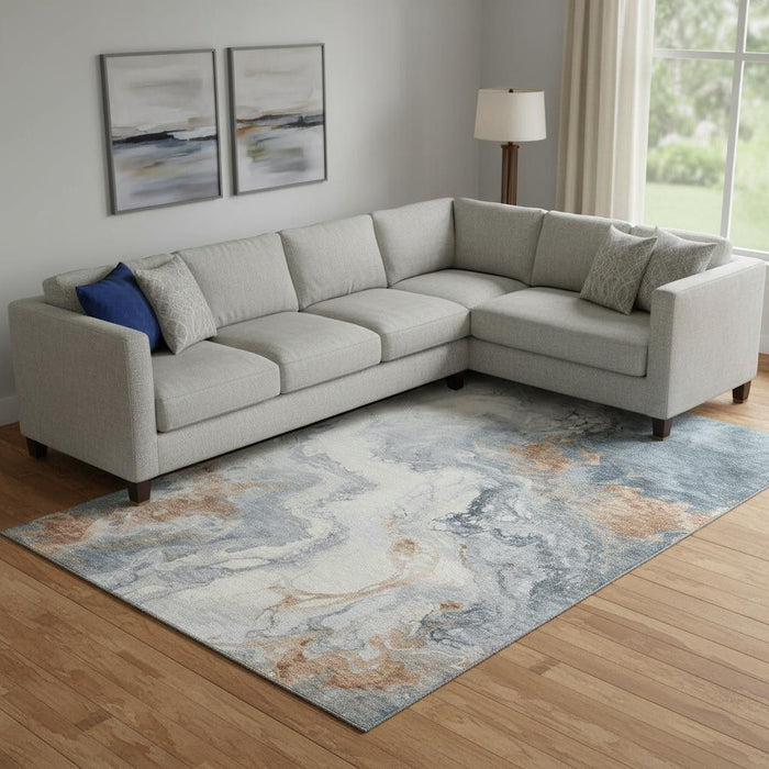 10' X 14' Abstract Washable Area Rug With UV Protection (705425) - Gray / Copper / Ivory